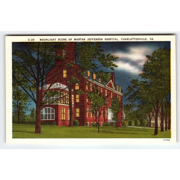 Vintage Linen Postcard Moonlight Scene Martha Jefferson Hospital VA - Picture 1 of 2